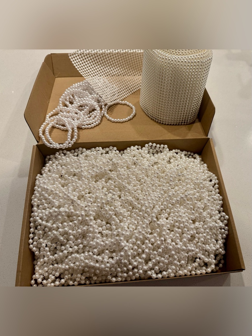 Bulk White Faux (fake) Pearl Beads and Wrap material (97 necklaces/23 bracelets)